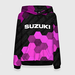 Толстовка-худи женская Suzuki pro racing: символ сверху, цвет: 3D-черный