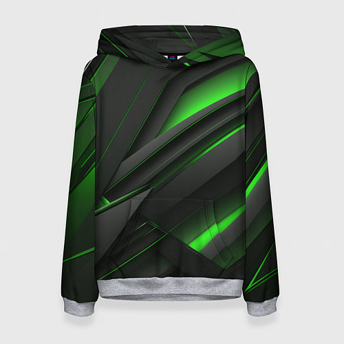 Женская толстовка Черно-зеленые объемные полосы / 3D-Меланж – фото 1
