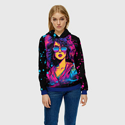 Толстовка-худи женская Lady - retrowave style, цвет: 3D-синий — фото 2