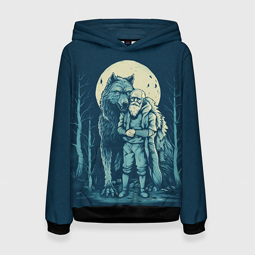 Женская толстовка Старик с волком / 3D-Черный – фото 1