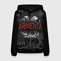 Толстовка-худи женская Герб Армении с надписью Armenia, цвет: 3D-черный