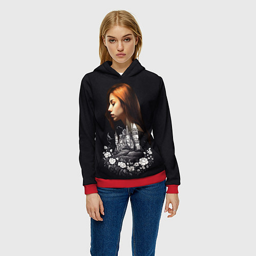 Женская толстовка Воспоминания о любви Девушка цветы и замок / 3D-Красный – фото 3