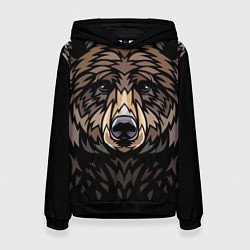 Толстовка-худи женская Медведь в этническом стиле, цвет: 3D-черный