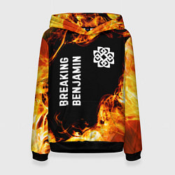 Толстовка-худи женская Breaking Benjamin и пылающий огонь, цвет: 3D-черный
