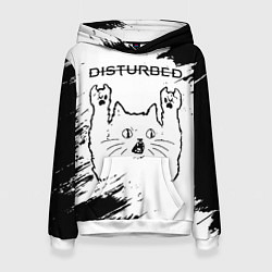 Толстовка-худи женская Disturbed рок кот на светлом фоне, цвет: 3D-белый