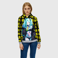 Толстовка-худи женская Ребекка - аниме Киберпанк, цвет: 3D-меланж — фото 2