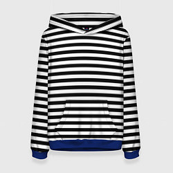 Толстовка-худи женская Тельняшка черная Подводного флота ВМФ, цвет: 3D-синий