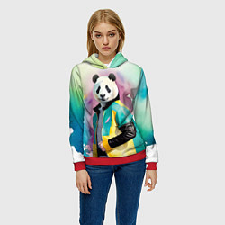 Толстовка-худи женская Прикольный панда в модной куртке, цвет: 3D-красный — фото 2