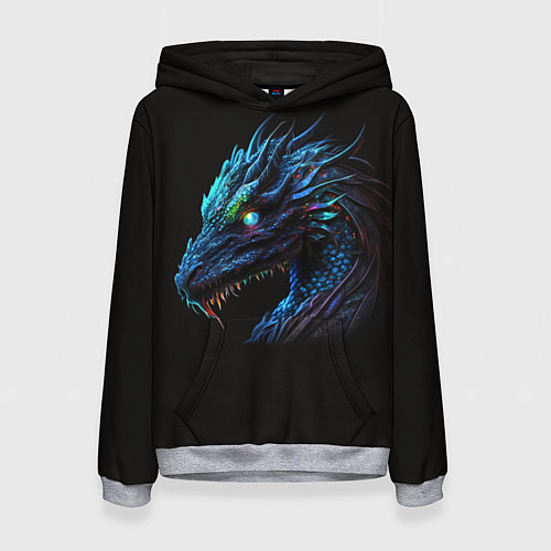 Женская толстовка Красивый неоновый дракон с голубыми глазами / 3D-Меланж – фото 1