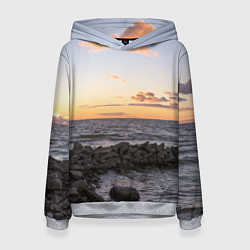 Толстовка-худи женская Закат солнца на Финском заливе, цвет: 3D-меланж