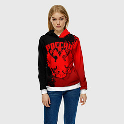 Толстовка-худи женская Красный герб России - краски, цвет: 3D-белый — фото 2