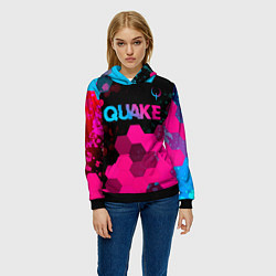 Толстовка-худи женская Quake - neon gradient: символ сверху, цвет: 3D-черный — фото 2