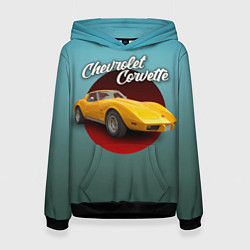 Толстовка-худи женская Американский спорткар Chevrolet Corvette Stingray, цвет: 3D-черный