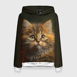 Толстовка-худи женская Пушистый рыжий котенок, цвет: 3D-белый