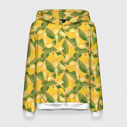 Толстовка-худи женская Летний паттерн с ананасами, цвет: 3D-белый