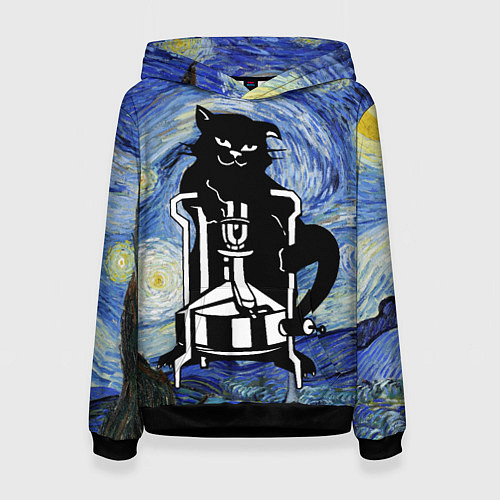 Женская толстовка Кот Бегемот на примусе в Звездной ночи / 3D-Черный – фото 1