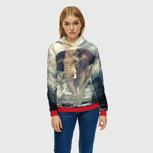 Женская толстовка Гигантский слон / 3D-Красный – фото 3