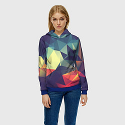 Толстовка-худи женская Разноцветный полигональный узор, цвет: 3D-синий — фото 2