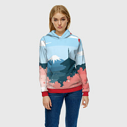 Толстовка-худи женская Вид на Фудзияму - Япония, цвет: 3D-красный — фото 2