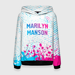 Толстовка-худи женская Marilyn Manson neon gradient style: символ сверху, цвет: 3D-черный