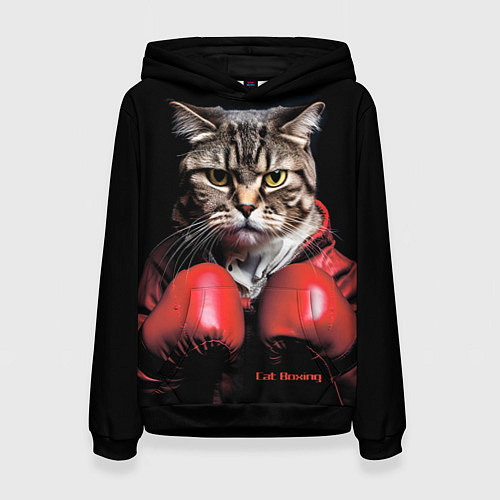 Женская толстовка Cat boxing / 3D-Черный – фото 1