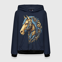 Толстовка-худи женская Механический конь, цвет: 3D-черный