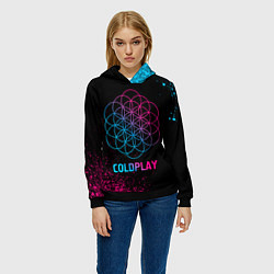 Толстовка-худи женская Coldplay - neon gradient, цвет: 3D-черный — фото 2