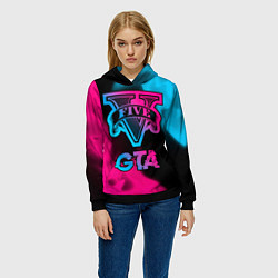 Толстовка-худи женская GTA - neon gradient, цвет: 3D-черный — фото 2