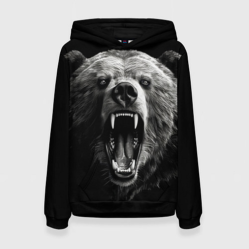 Женская толстовка Агрессивный таежный медведь / 3D-Черный – фото 1