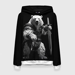 Толстовка-худи женская Белый медведь воин, цвет: 3D-белый