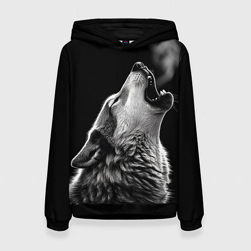 Женская толстовка Воющий волк в ночи / 3D-Черный – фото 1