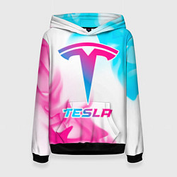 Толстовка-худи женская Tesla neon gradient style, цвет: 3D-черный