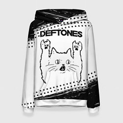Толстовка-худи женская Deftones рок кот на светлом фоне, цвет: 3D-белый