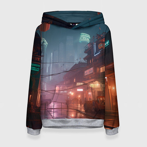 Женская толстовка Киберпанк город будущего / 3D-Меланж – фото 1