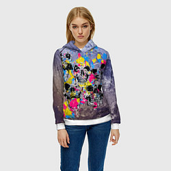 Толстовка-худи женская Черепа на бетонной стене - граффити, цвет: 3D-белый — фото 2