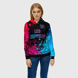 Толстовка-худи женская Led Zeppelin - neon gradient: символ сверху, цвет: 3D-черный — фото 2