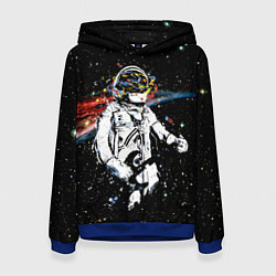 Толстовка-худи женская Космонавт играет рок на гитаре, цвет: 3D-синий