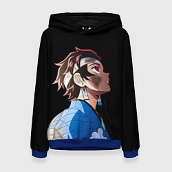 Толстовка-худи женская Танджиро - клинок - минимализм, цвет: 3D-синий