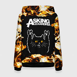Толстовка-худи женская Asking Alexandria рок кот и огонь, цвет: 3D-черный
