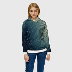 Толстовка-худи женская Изогнутые линии сине-зеленый, цвет: 3D-белый — фото 2