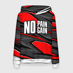 Толстовка-худи женская No pain no gain - красный, цвет: 3D-белый