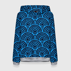 Толстовка-худи женская Синие круги паттерн, цвет: 3D-меланж
