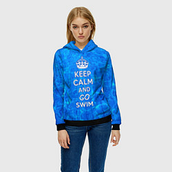 Толстовка-худи женская Будь спокоен и плавай, цвет: 3D-черный — фото 2