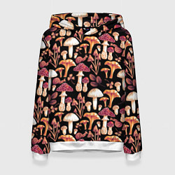 Толстовка-худи женская Грибы в сепии, цвет: 3D-белый