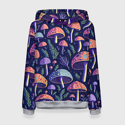 Толстовка-худи женская Грибы паттерн, цвет: 3D-меланж