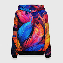 Толстовка-худи женская Экзотические перья, цвет: 3D-черный