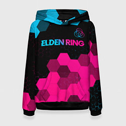 Толстовка-худи женская Elden Ring - neon gradient: символ сверху, цвет: 3D-черный