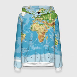 Толстовка-худи женская Атлас мира, цвет: 3D-белый