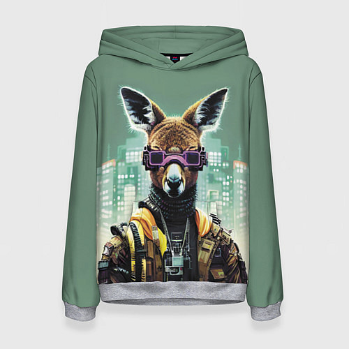 Женская толстовка Cool kangaroo - cyberpunk / 3D-Меланж – фото 1