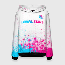 Толстовка-худи женская Brawl Stars neon gradient style: символ сверху, цвет: 3D-черный